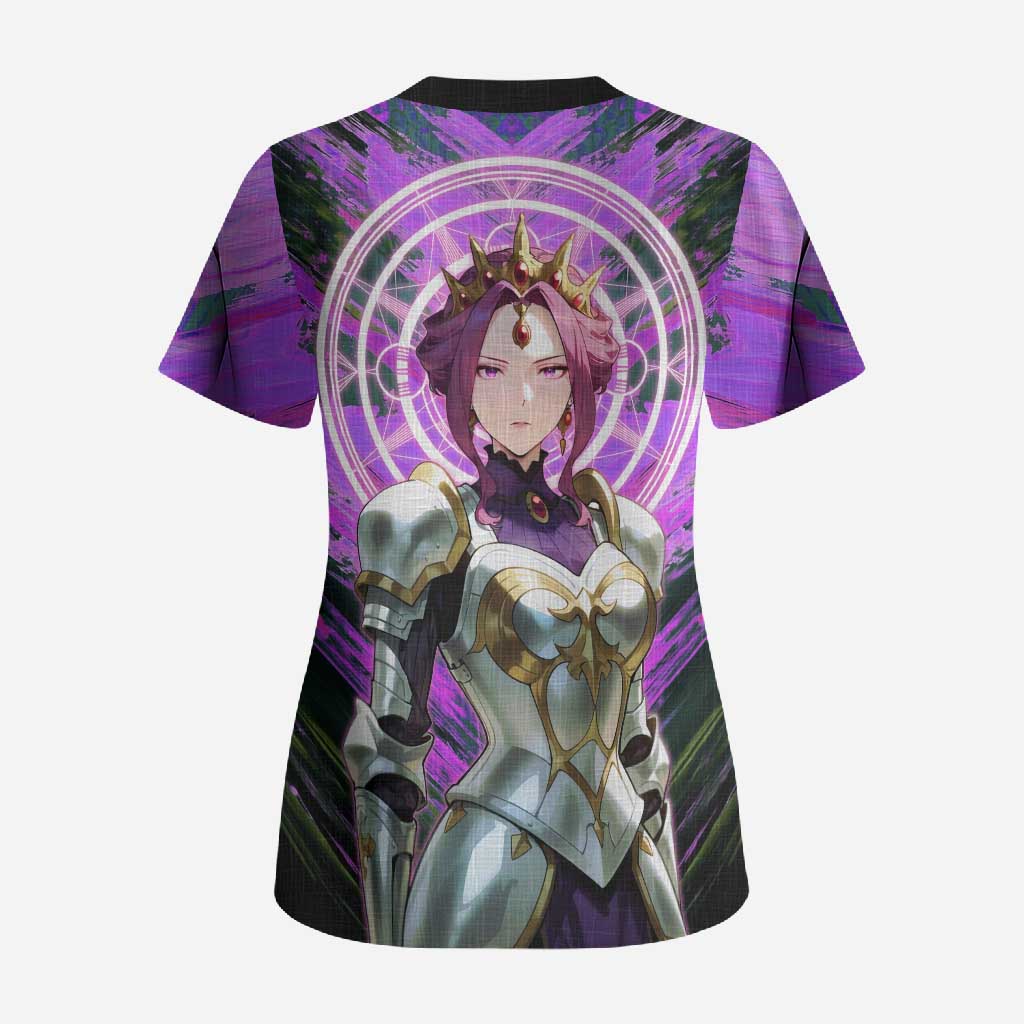 Mirellia Q Melromarc The Rising of the Shield Hero Scrub Top with Queen Armor and Magical Emblem Background - The Mazicc