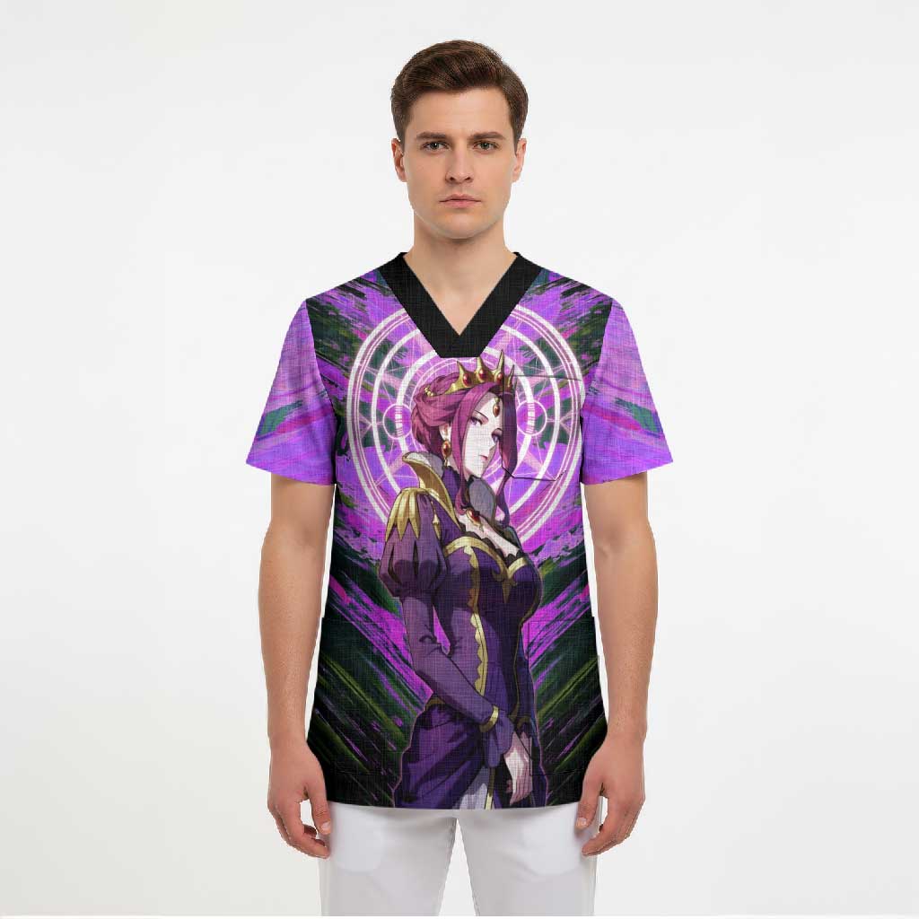Mirellia Q Melromarc The Rising of the Shield Hero Scrub Top with Queen Armor and Magical Emblem Background - The Mazicc