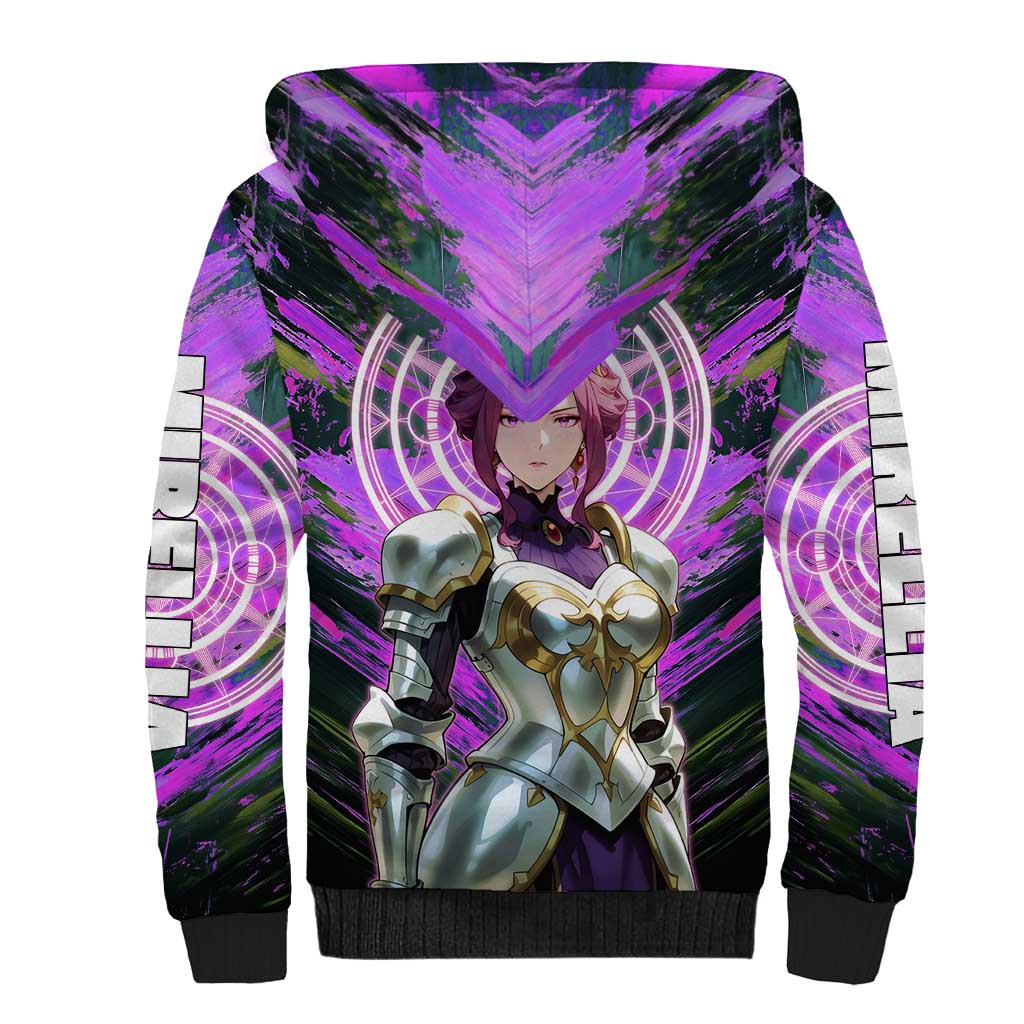 Mirellia Q Melromarc The Rising of the Shield Hero Sherpa Hoodie with Queen Armor and Magical Emblem Background - The Mazicc