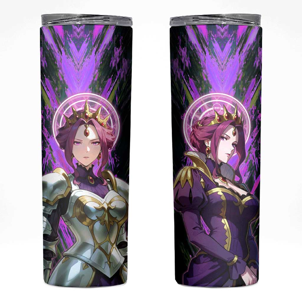 Mirellia Q Melromarc The Rising of the Shield Hero Skinny Tumbler with Queen Armor and Magical Emblem Background - The Mazicc