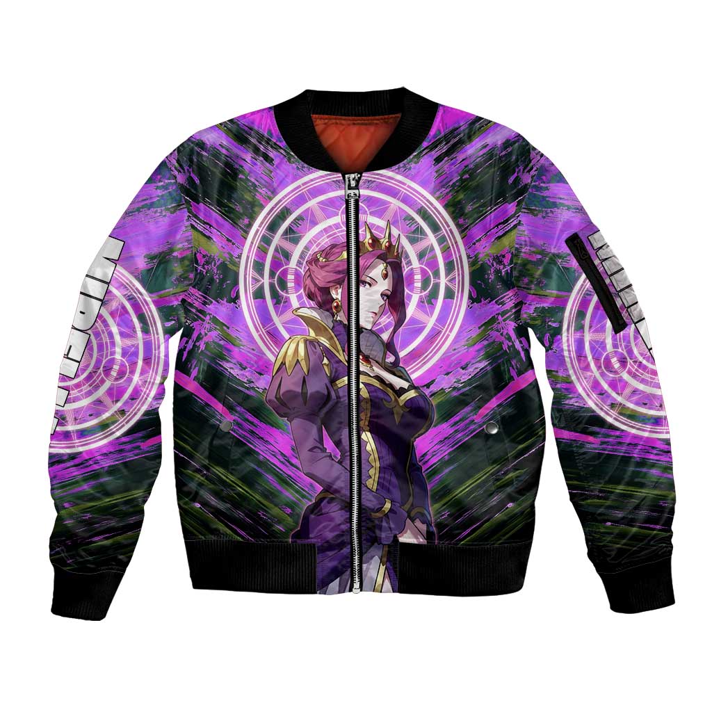 Mirellia Q Melromarc The Rising of the Shield Hero Sleeve Zip Bomber Jacket with Queen Armor and Magical Emblem Background - The Mazicc