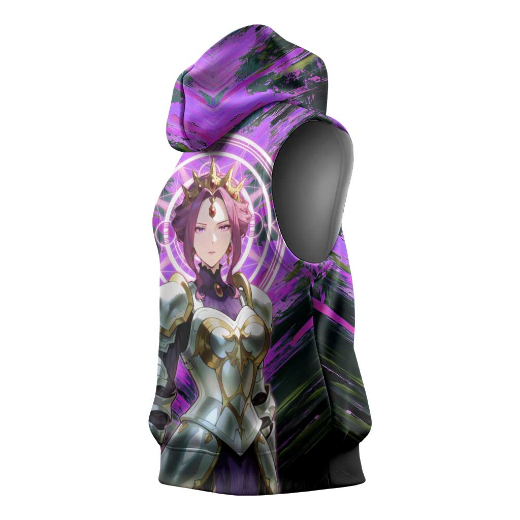 Mirellia Q Melromarc The Rising of the Shield Hero Sleeveless Hoodie with Queen Armor and Magical Emblem Background - The Mazicc
