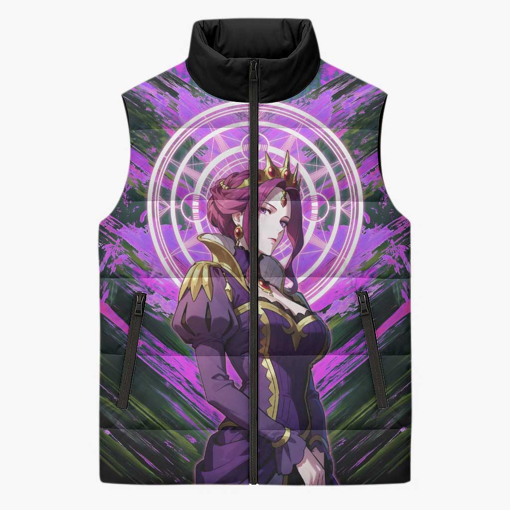 Mirellia Q Melromarc The Rising of the Shield Hero Sleeveless Puffer Jacket with Queen Armor and Magical Emblem Background - The Mazicc