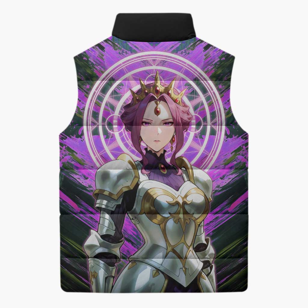 Mirellia Q Melromarc The Rising of the Shield Hero Sleeveless Puffer Jacket with Queen Armor and Magical Emblem Background - The Mazicc