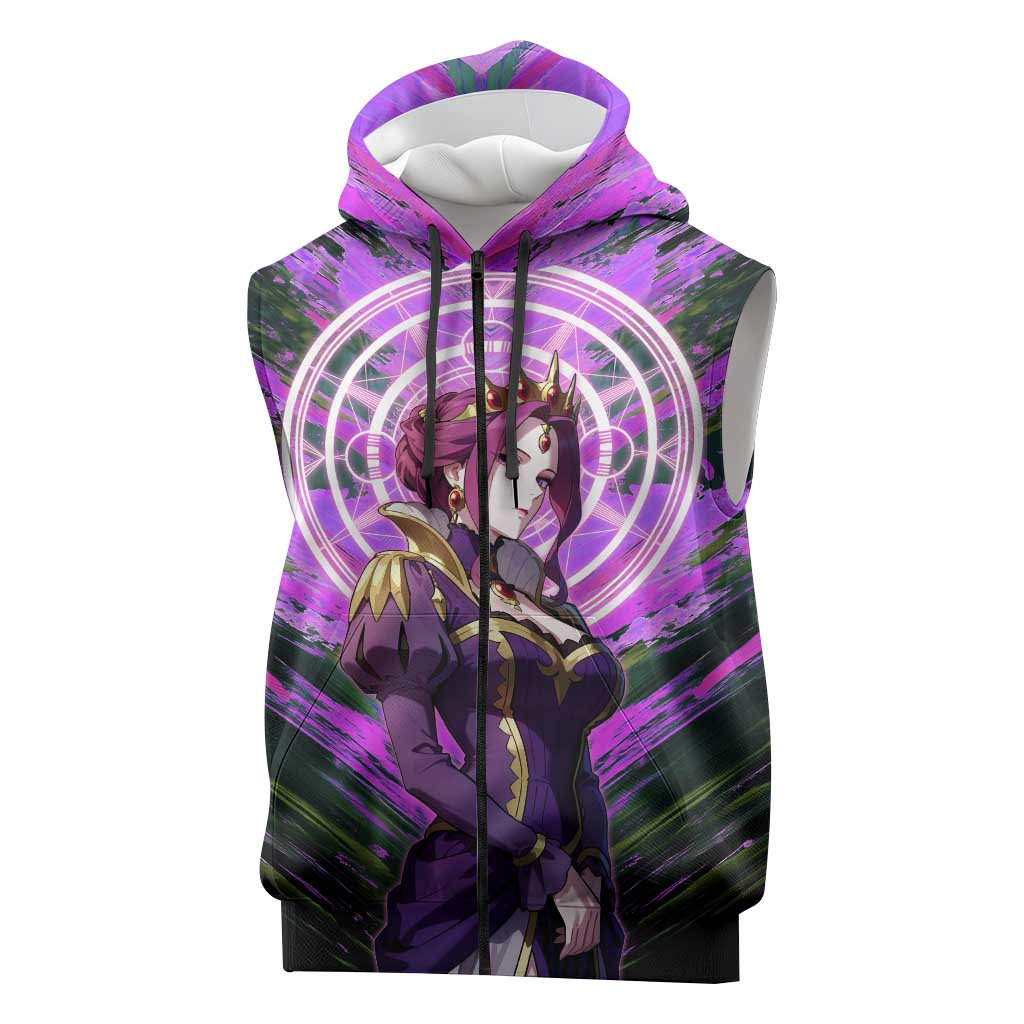 Mirellia Q Melromarc The Rising of the Shield Hero Sleeveless Zip Hoodie with Queen Armor and Magical Emblem Background - The Mazicc