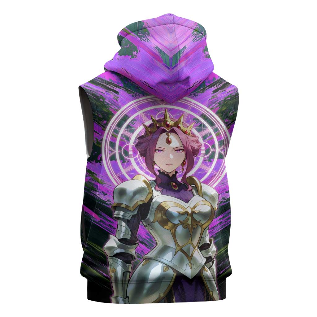 Mirellia Q Melromarc The Rising of the Shield Hero Sleeveless Zip Hoodie with Queen Armor and Magical Emblem Background - The Mazicc