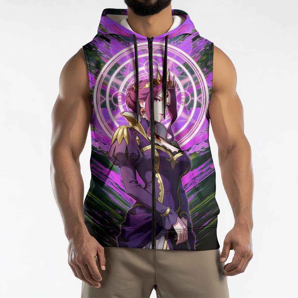 Mirellia Q Melromarc The Rising of the Shield Hero Sleeveless Zip Hoodie with Queen Armor and Magical Emblem Background - The Mazicc