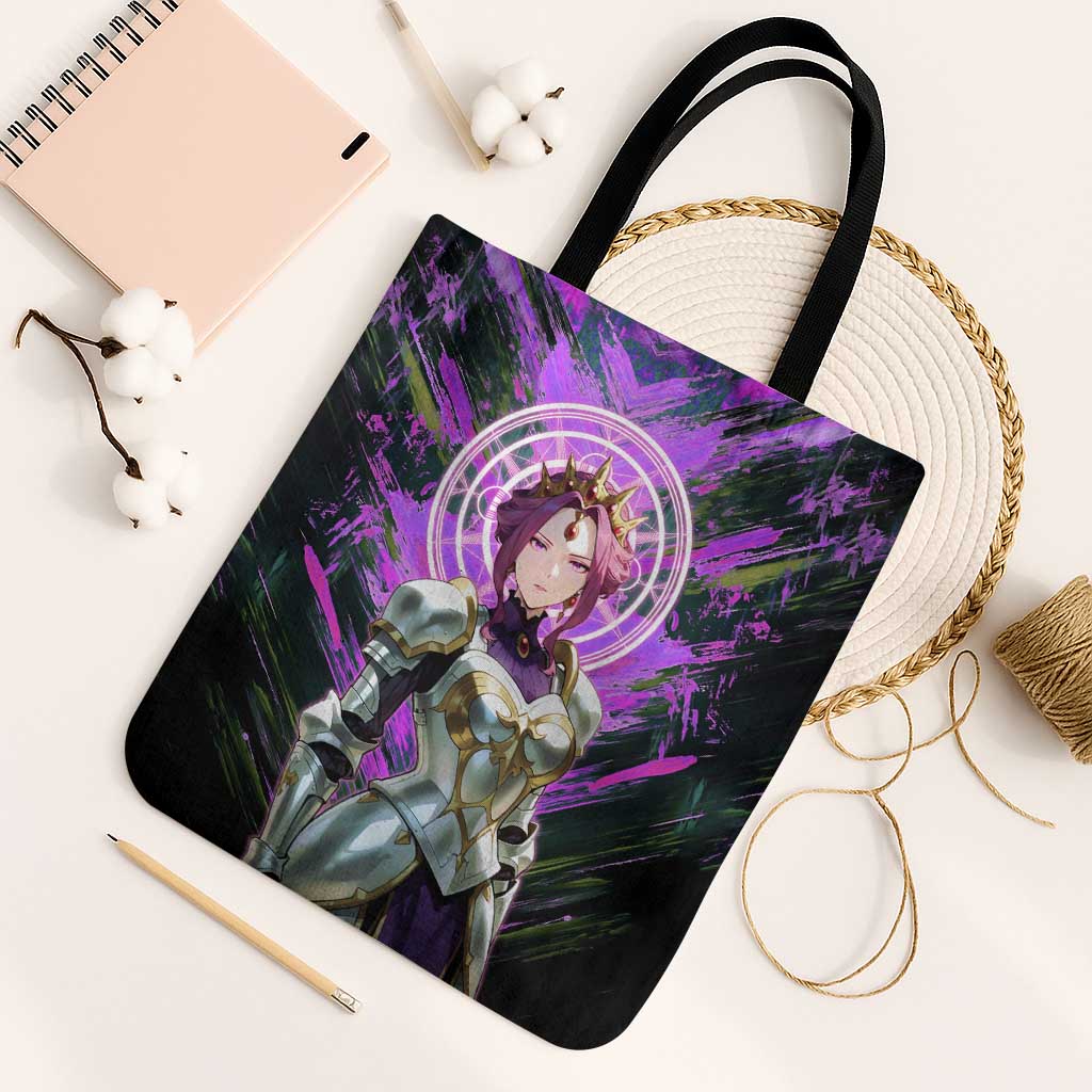 Mirellia Q Melromarc The Rising of the Shield Hero Tote Bag with Queen Armor and Magical Emblem Background - The Mazicc