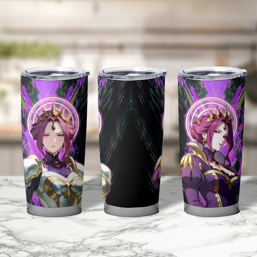 Mirellia Q Melromarc The Rising of the Shield Hero Tumbler Cup with Queen Armor and Magical Emblem Background - The Mazicc