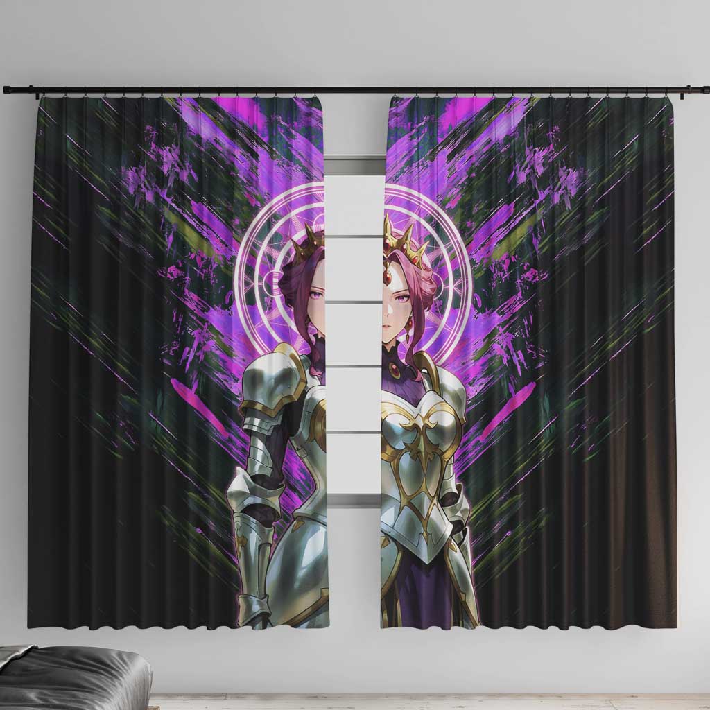 Mirellia Q Melromarc The Rising of the Shield Hero Window Curtain with Queen Armor and Magical Emblem Background - The Mazicc