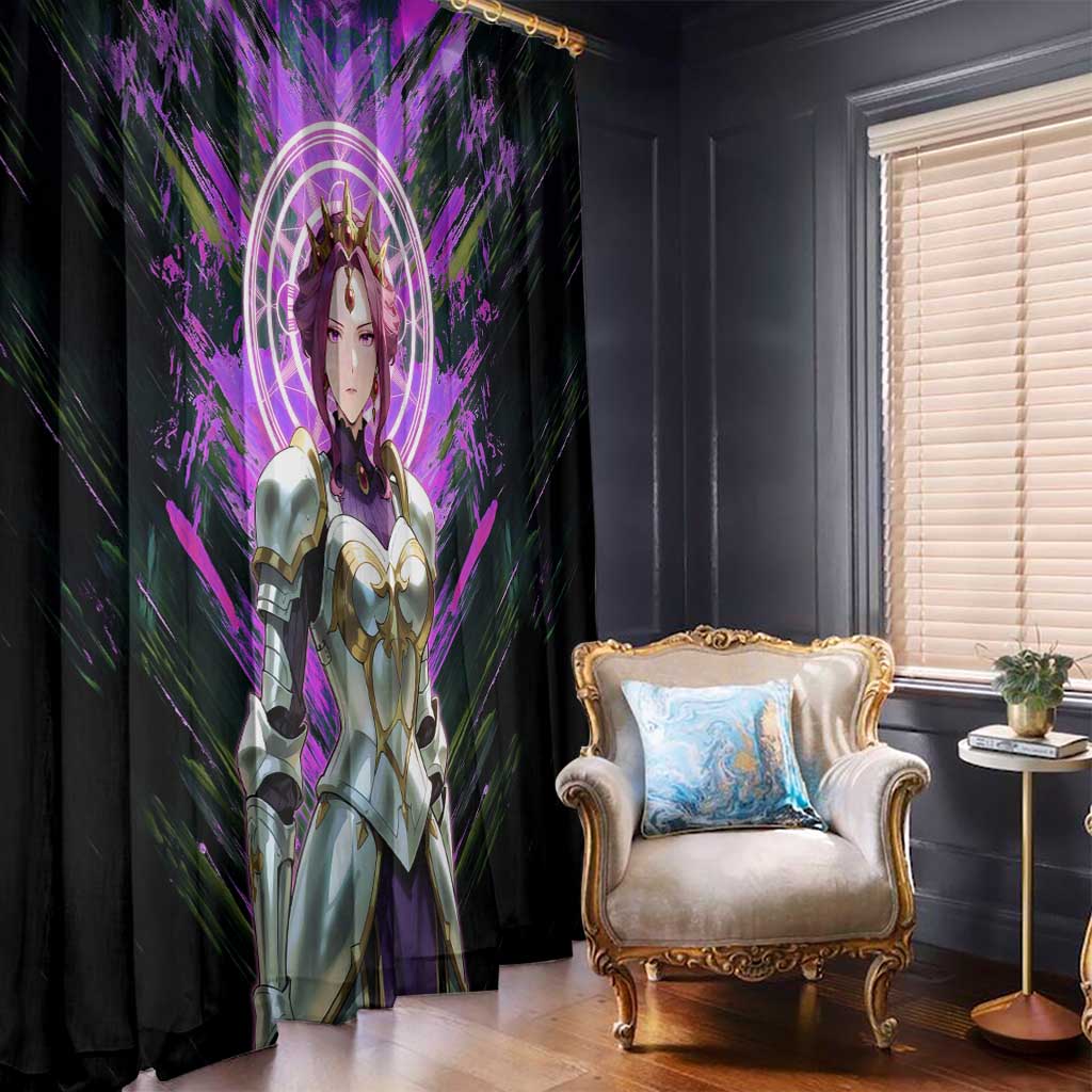 Mirellia Q Melromarc The Rising of the Shield Hero Window Curtain with Queen Armor and Magical Emblem Background - The Mazicc