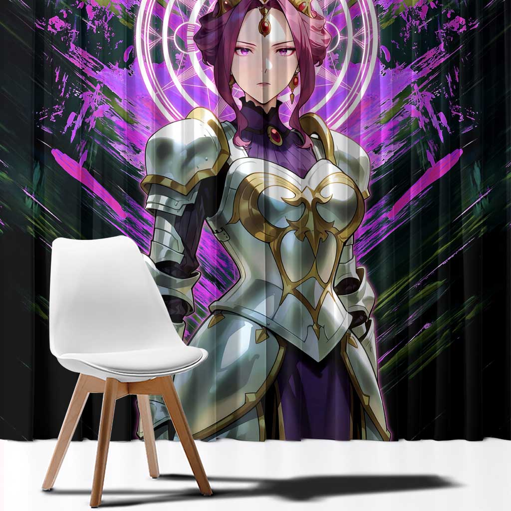 Mirellia Q Melromarc The Rising of the Shield Hero Window Curtain with Queen Armor and Magical Emblem Background - The Mazicc