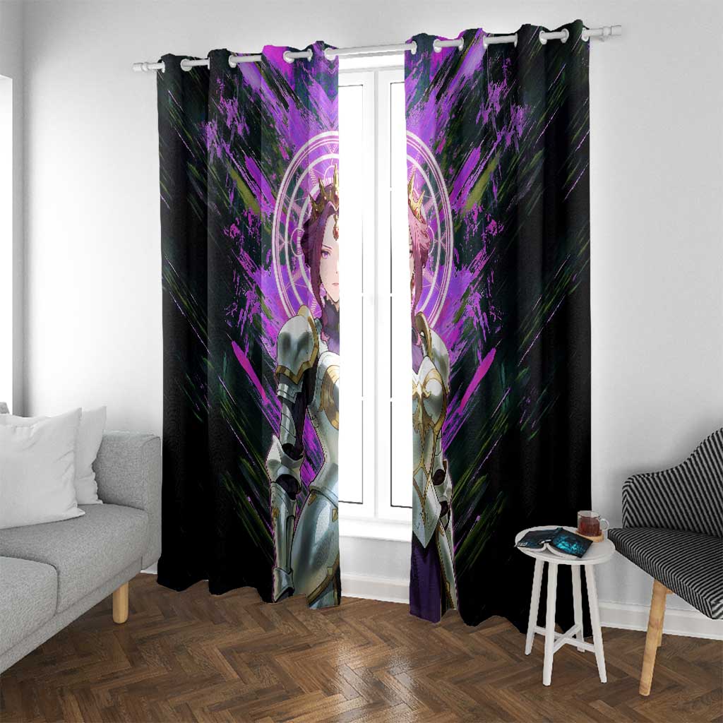 Mirellia Q Melromarc The Rising of the Shield Hero Window Curtain with Queen Armor and Magical Emblem Background - The Mazicc
