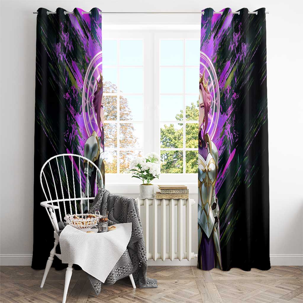 Mirellia Q Melromarc The Rising of the Shield Hero Window Curtain with Queen Armor and Magical Emblem Background - The Mazicc