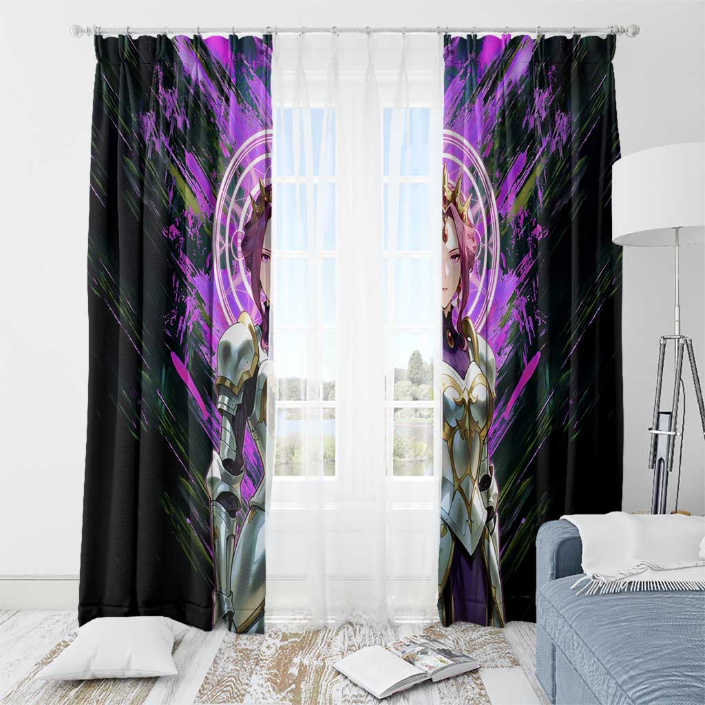 Mirellia Q Melromarc The Rising of the Shield Hero Window Curtain with Queen Armor and Magical Emblem Background - The Mazicc