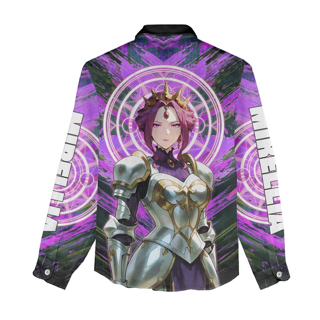 Mirellia Q Melromarc The Rising of the Shield Hero Women Casual Shirt with Queen Armor and Magical Emblem Background - The Mazicc