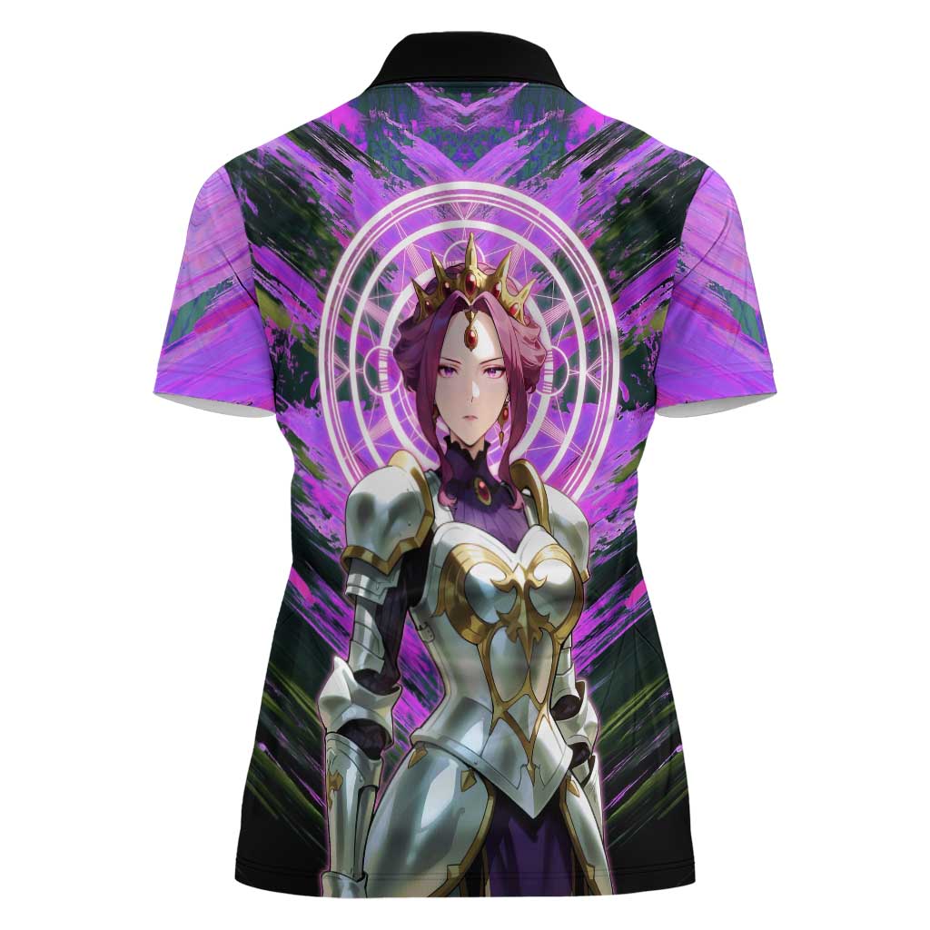 Mirellia Q Melromarc The Rising of the Shield Hero Women Polo Shirt with Queen Armor and Magical Emblem Background - The Mazicc