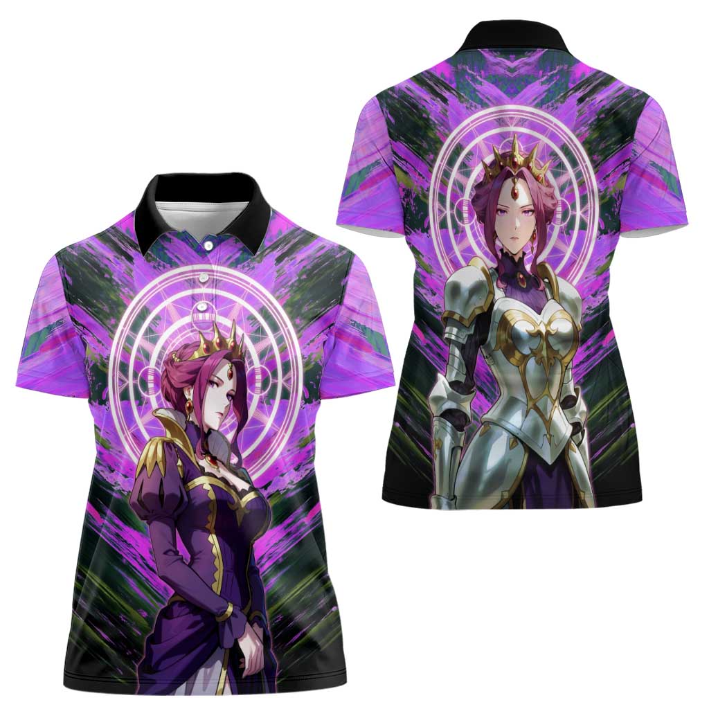 Mirellia Q Melromarc The Rising of the Shield Hero Women Polo Shirt with Queen Armor and Magical Emblem Background - The Mazicc
