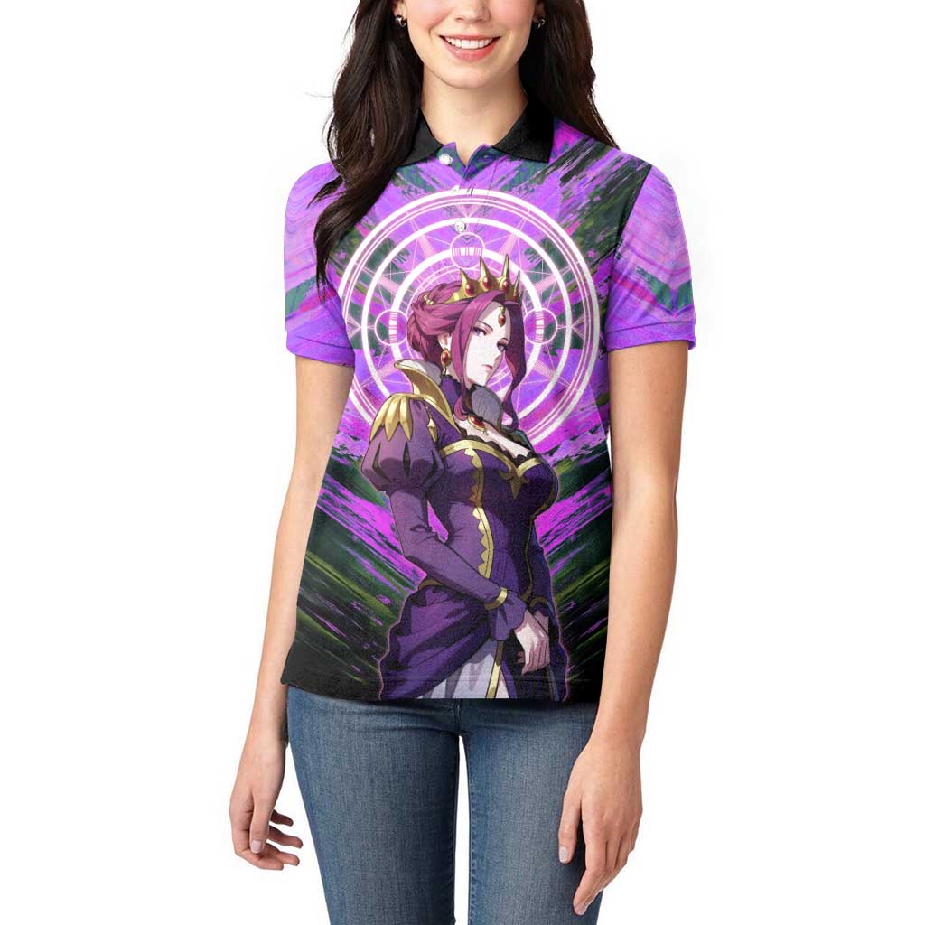 Mirellia Q Melromarc The Rising of the Shield Hero Women Polo Shirt with Queen Armor and Magical Emblem Background - The Mazicc