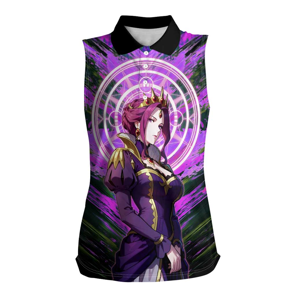 Mirellia Q Melromarc The Rising of the Shield Hero Women Sleeveless Polo Shirt with Queen Armor and Magical Emblem Background - The Mazicc