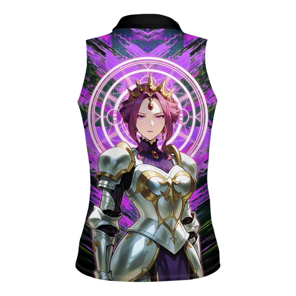 Mirellia Q Melromarc The Rising of the Shield Hero Women Sleeveless Polo Shirt with Queen Armor and Magical Emblem Background - The Mazicc