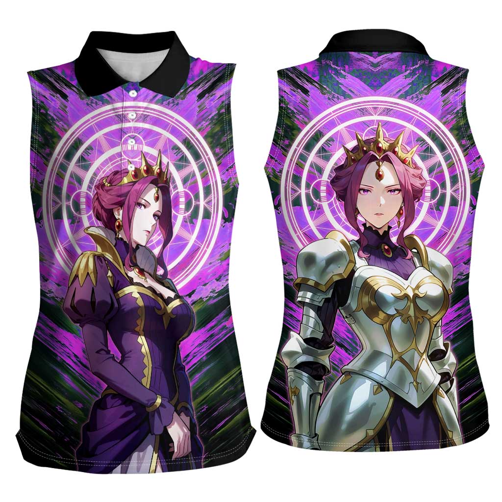 Mirellia Q Melromarc The Rising of the Shield Hero Women Sleeveless Polo Shirt with Queen Armor and Magical Emblem Background - The Mazicc