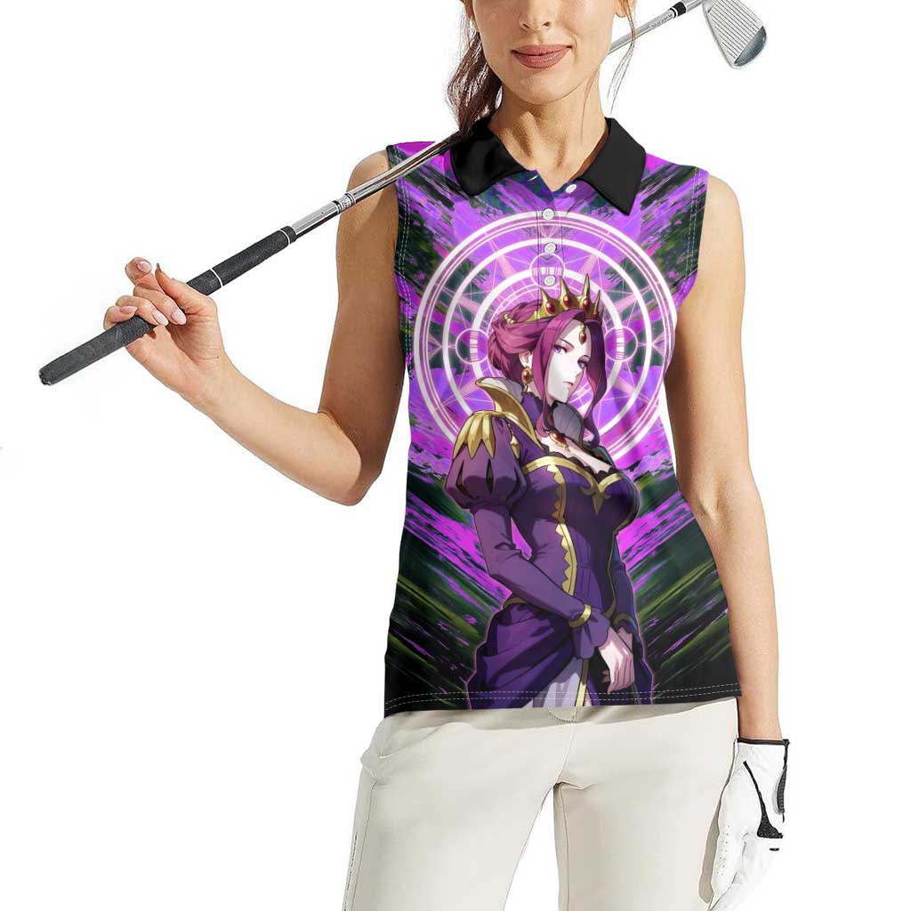 Mirellia Q Melromarc The Rising of the Shield Hero Women Sleeveless Polo Shirt with Queen Armor and Magical Emblem Background - The Mazicc