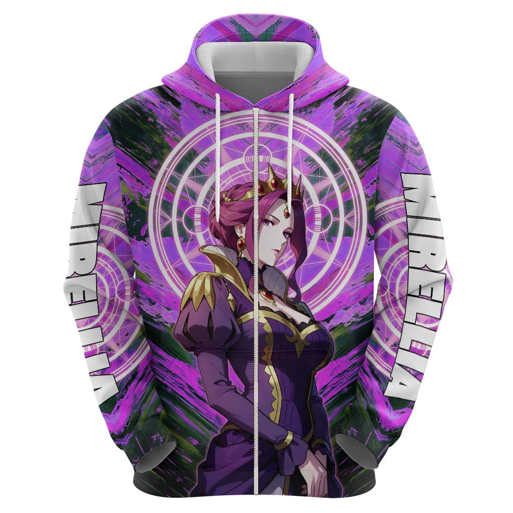 Mirellia Q Melromarc The Rising of the Shield Hero Zip Hoodie with Queen Armor and Magical Emblem Background - The Mazicc