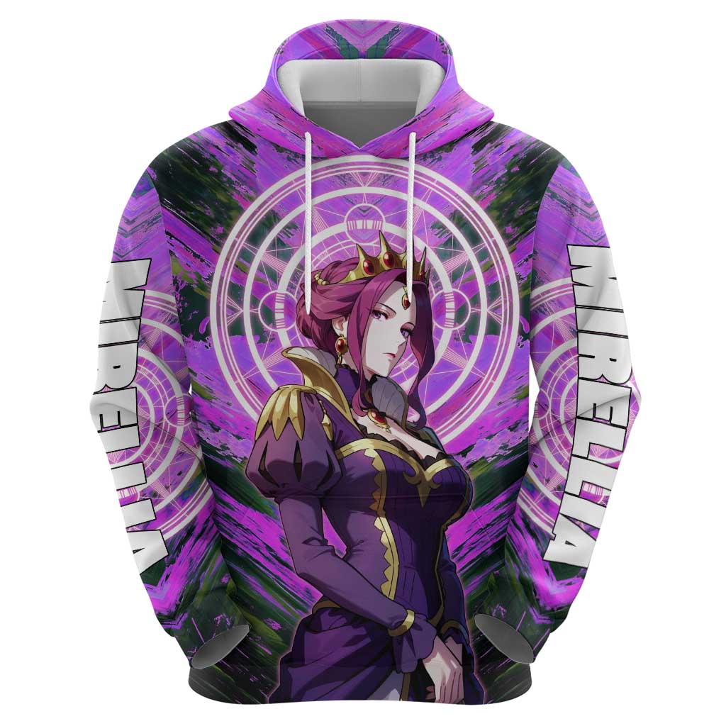 Mirellia Q Melromarc The Rising of the Shield Hero Zip Hoodie with Queen Armor and Magical Emblem Background - The Mazicc