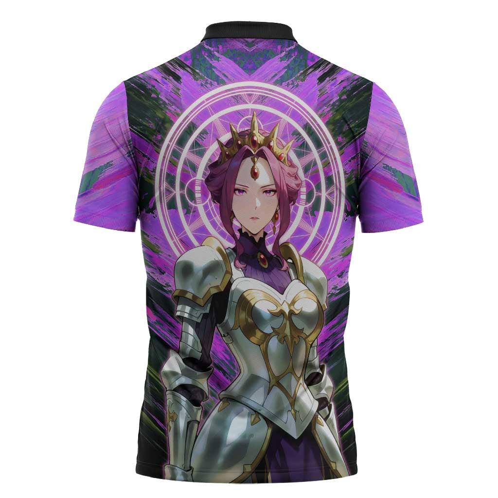Mirellia Q Melromarc The Rising of the Shield Hero Zipper Polo Shirt with Queen Armor and Magical Emblem Background - The Mazicc