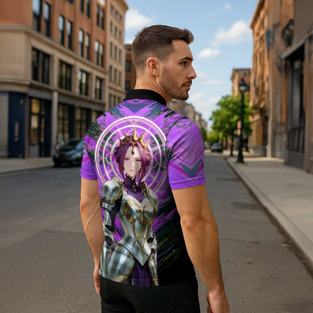 Mirellia Q Melromarc The Rising of the Shield Hero Zipper Polo Shirt with Queen Armor and Magical Emblem Background - The Mazicc