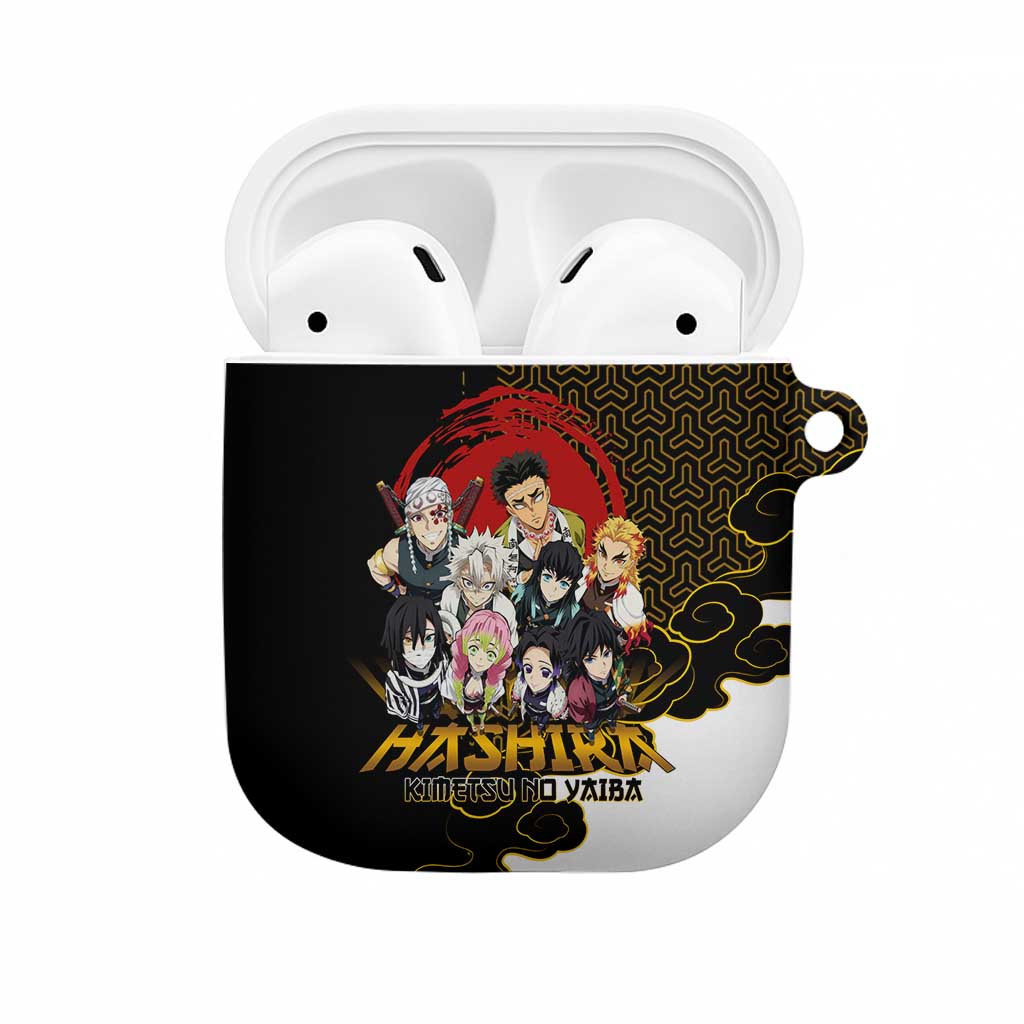 Demon Slayer Hashira Group Design AirPods Case with Gold Cloud Pattern and Stylized Kanji Motif - The Mazicc