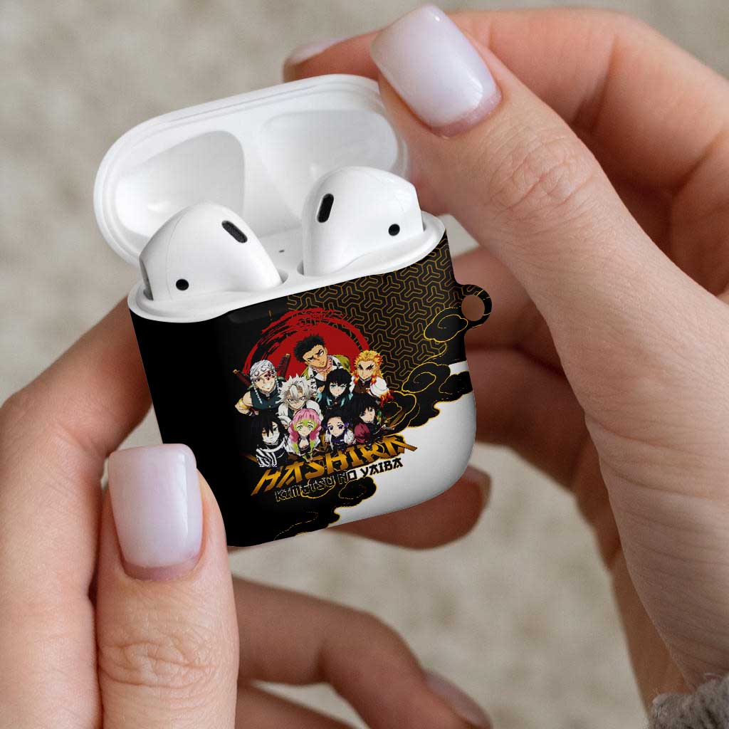 Demon Slayer Hashira Group Design AirPods Case with Gold Cloud Pattern and Stylized Kanji Motif - The Mazicc