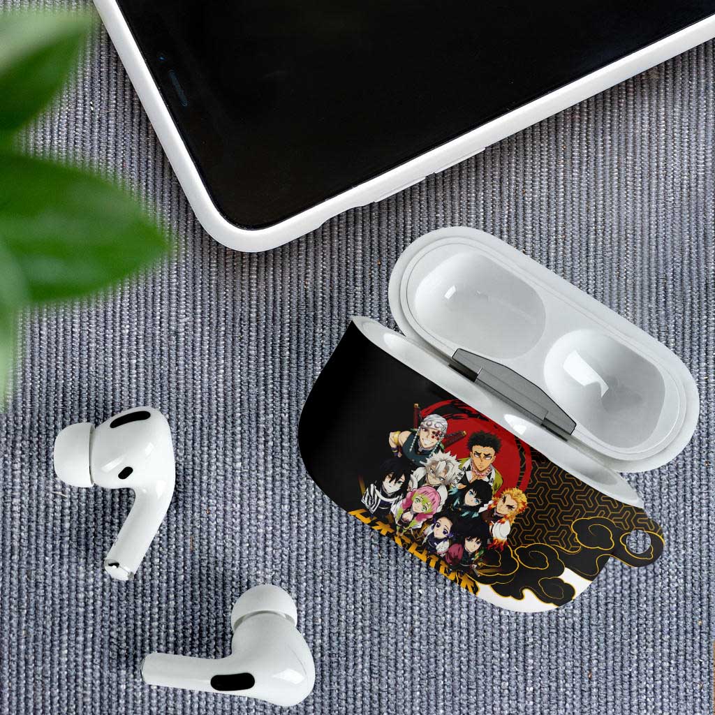 Demon Slayer Hashira Group Design AirPods Case with Gold Cloud Pattern and Stylized Kanji Motif - The Mazicc