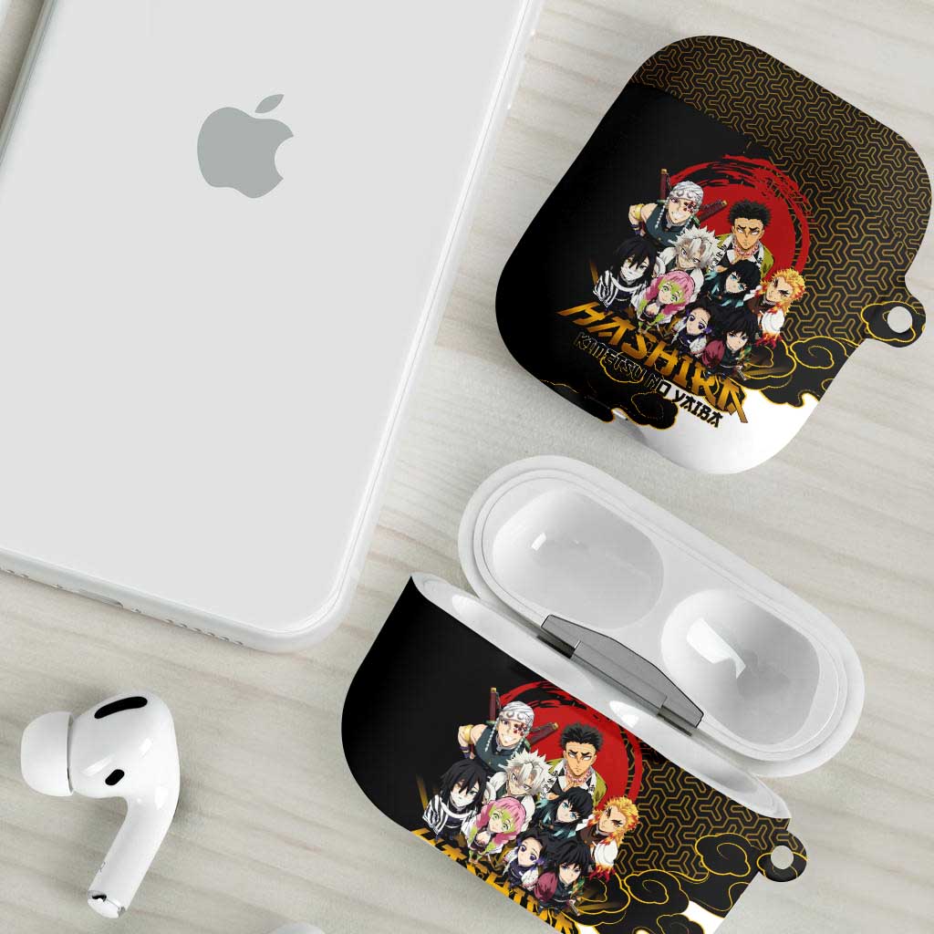 Demon Slayer Hashira Group Design AirPods Case with Gold Cloud Pattern and Stylized Kanji Motif - The Mazicc