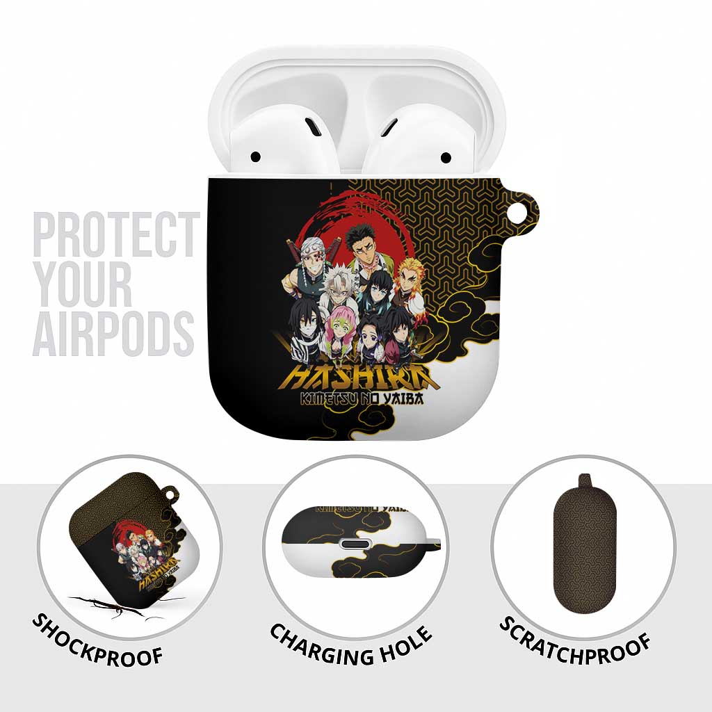 Demon Slayer Hashira Group Design AirPods Case with Gold Cloud Pattern and Stylized Kanji Motif - The Mazicc