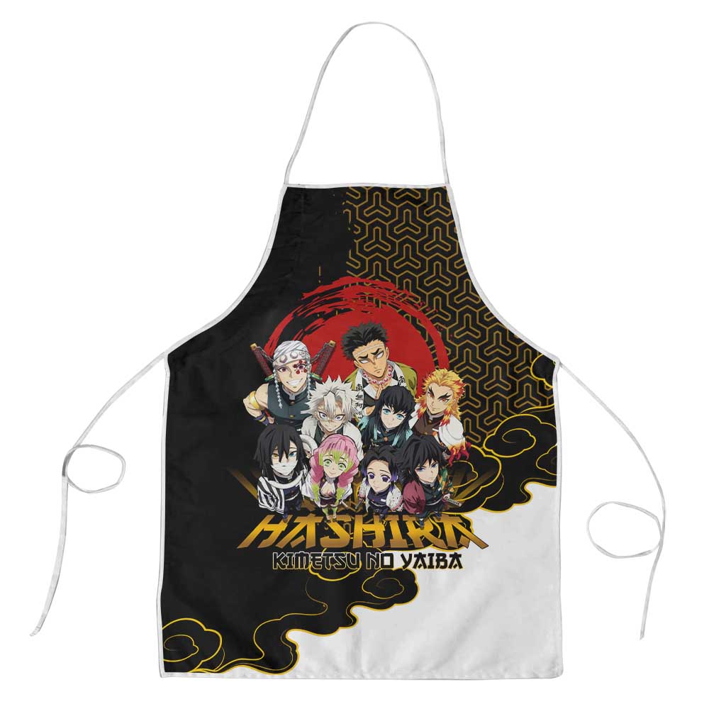 Demon Slayer Hashira Group Design Apron with Gold Cloud Pattern and Stylized Kanji Motif - The Mazicc
