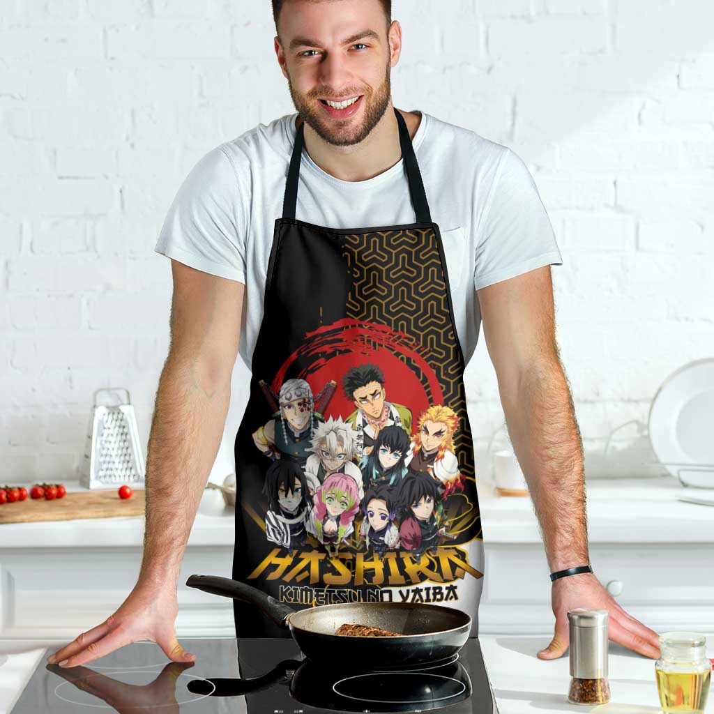 Demon Slayer Hashira Group Design Apron with Gold Cloud Pattern and Stylized Kanji Motif - The Mazicc