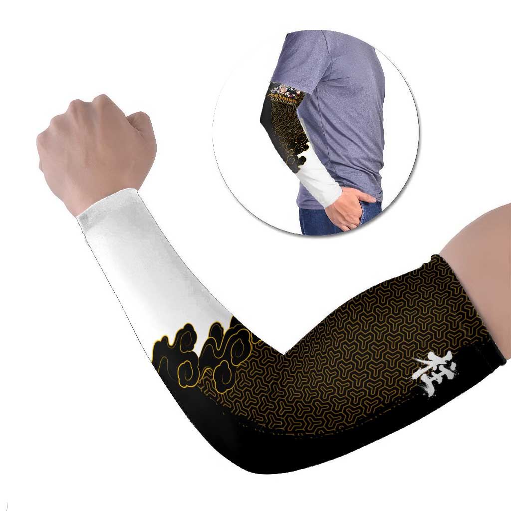 Demon Slayer Hashira Group Design Arm Sleeves with Gold Cloud Pattern and Stylized Kanji Motif - The Mazicc