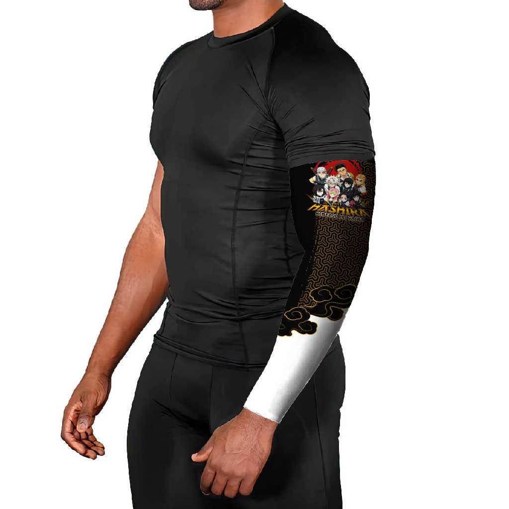 Demon Slayer Hashira Group Design Arm Sleeves with Gold Cloud Pattern and Stylized Kanji Motif - The Mazicc