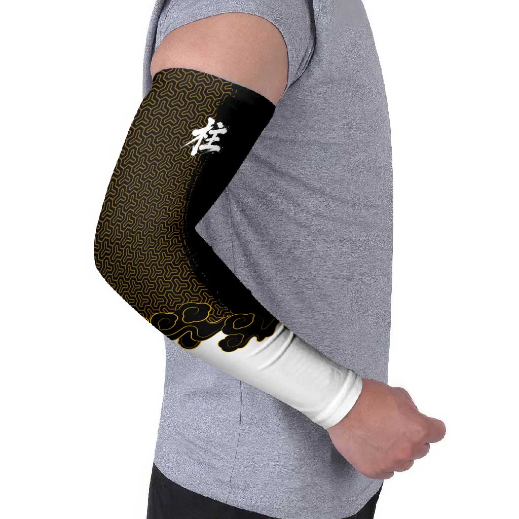 Demon Slayer Hashira Group Design Arm Sleeves with Gold Cloud Pattern and Stylized Kanji Motif - The Mazicc