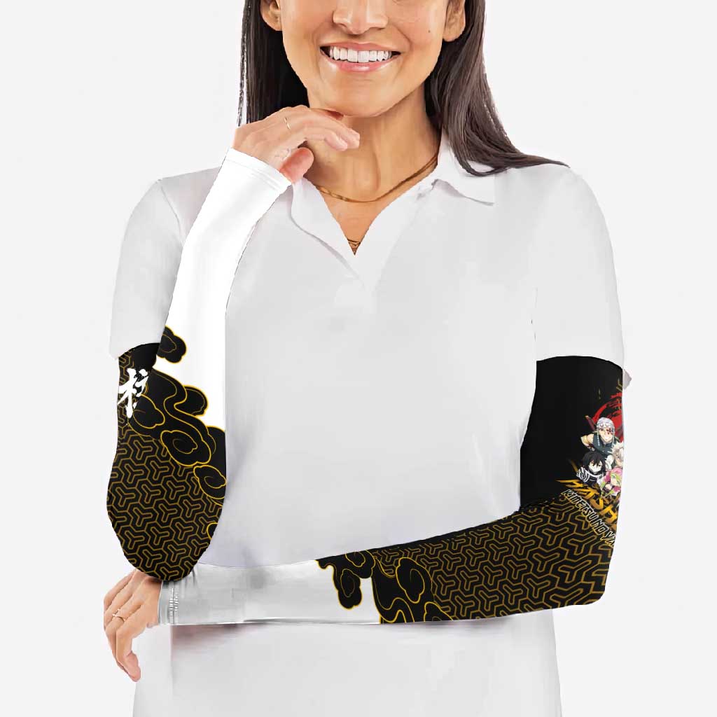 Demon Slayer Hashira Group Design Arm Sleeves with Gold Cloud Pattern and Stylized Kanji Motif - The Mazicc