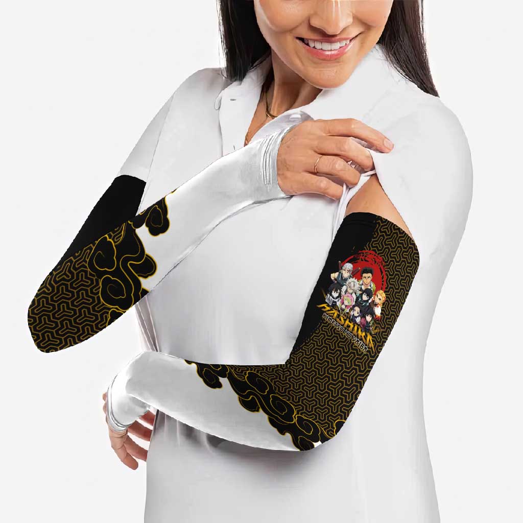 Demon Slayer Hashira Group Design Arm Sleeves with Gold Cloud Pattern and Stylized Kanji Motif - The Mazicc