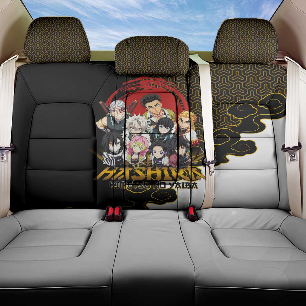 Demon Slayer Hashira Group Design Back Car Seat Cover with Gold Cloud Pattern and Stylized Kanji Motif - The Mazicc