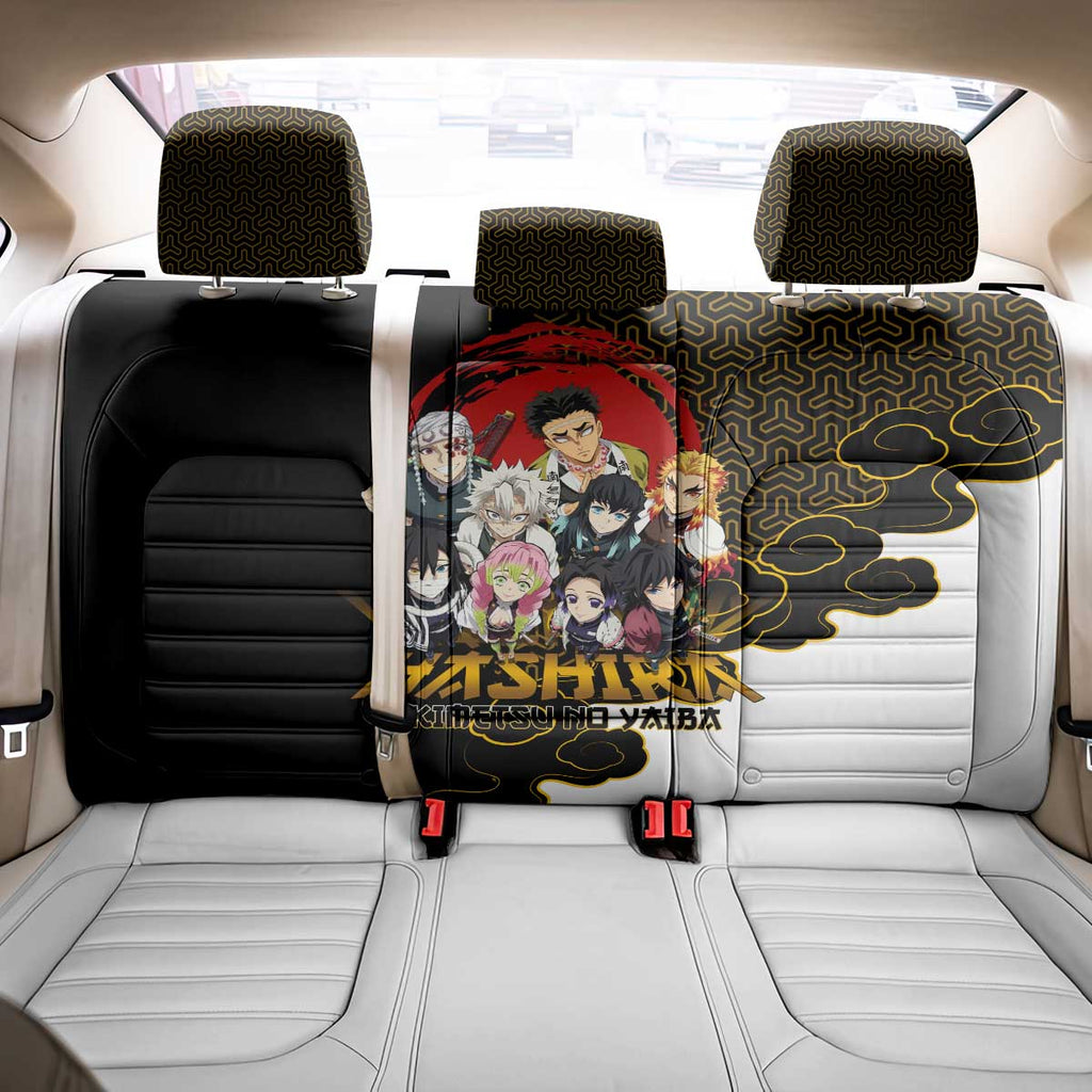 Demon Slayer Hashira Group Design Back Car Seat Cover with Gold Cloud Pattern and Stylized Kanji Motif - The Mazicc