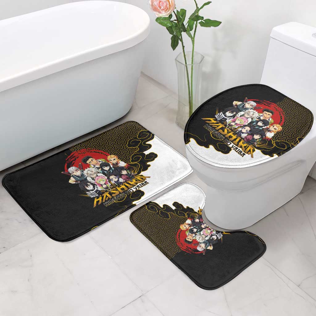 Demon Slayer Hashira Group Design Bathroom Set with Gold Cloud Pattern and Stylized Kanji Motif - The Mazicc