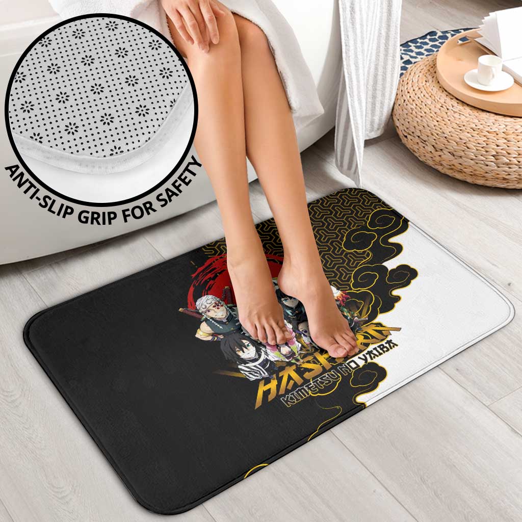 Demon Slayer Hashira Group Design Bathroom Set with Gold Cloud Pattern and Stylized Kanji Motif - The Mazicc