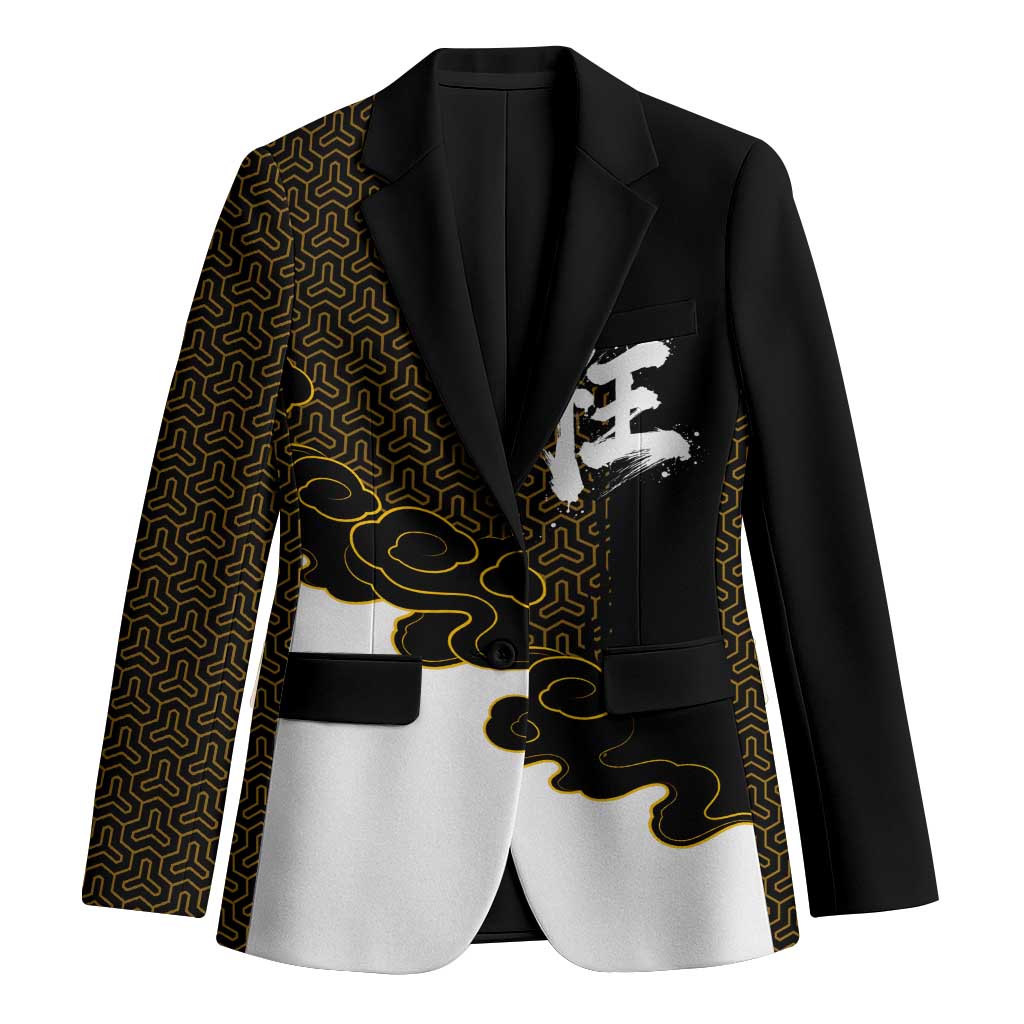 Demon Slayer Hashira Group Design Blazer with Gold Cloud Pattern and Stylized Kanji Motif - The Mazicc
