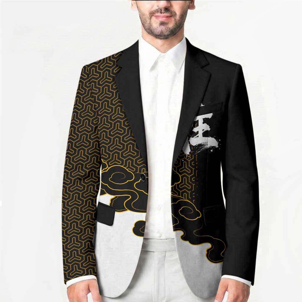 Demon Slayer Hashira Group Design Blazer with Gold Cloud Pattern and Stylized Kanji Motif - The Mazicc