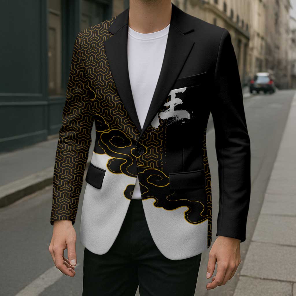 Demon Slayer Hashira Group Design Blazer with Gold Cloud Pattern and Stylized Kanji Motif - The Mazicc